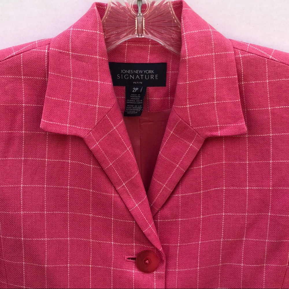 Jones New York womens size 2 signature petite linen blend pink blazer - Picture 3 of 8